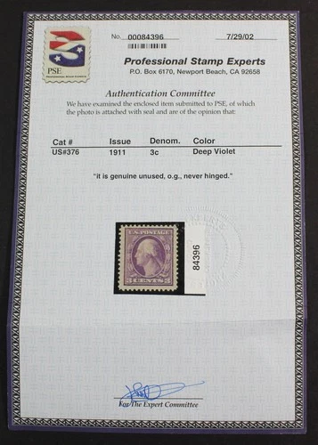 CKStamps: US Stamps Collection Scott#376 3c Washington Mint NH OG PSE Cert