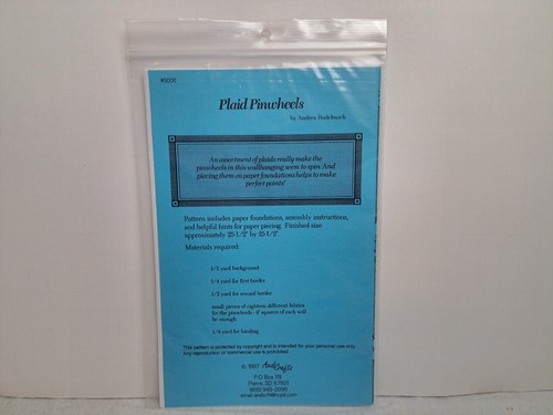 Andi Crafts Quilt Pattern - Plaid Pinwheels (25.5" x 25.5") #5006 - Uncut - Picture 3 of 4