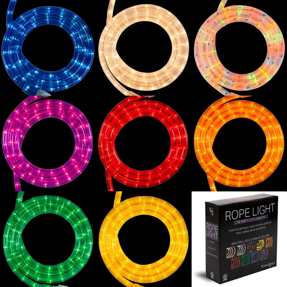WINTERGREEN LIGHTING 18 ft Heavy Duty Rope Light Kits End to End Connectable Indoor/Outdoor w/ Clips