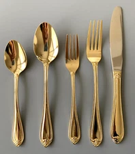 HAMPTON Silversmiths Stainless Goldtone Beaded 5-Piec Flatware Place Setting 215