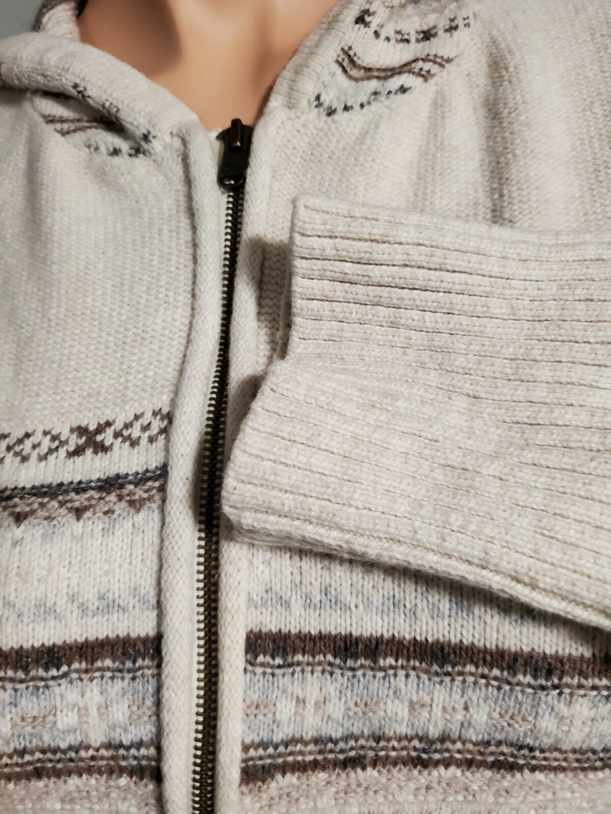 OFF WHITE Felpa con cappuccio e zip intera Eddie Bauer donna avorio marrone blu bordo pelliccia sintetica ~ taglia L