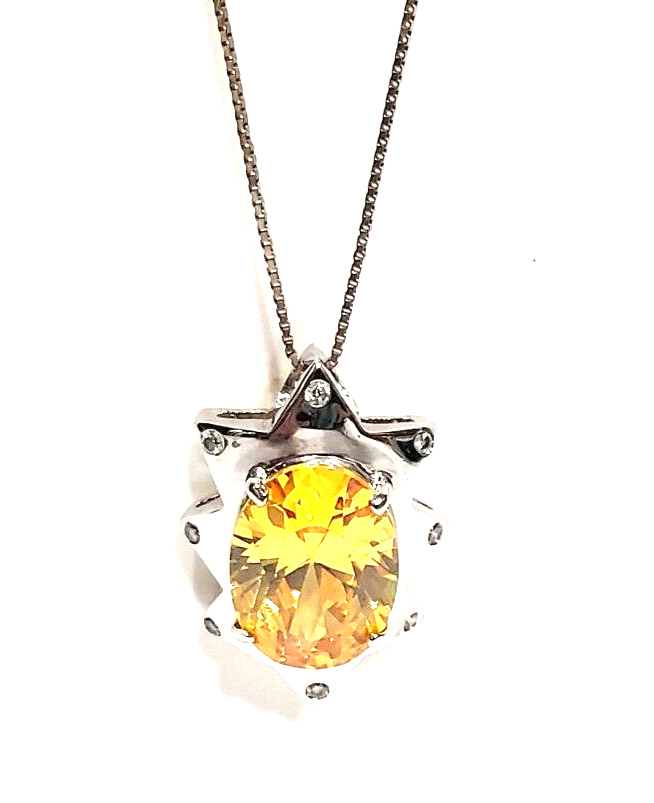 Citrine Simulated Gemstone Necklace with Silver Tone on Sterling Silver Chain  -image