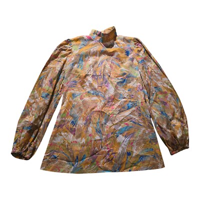 Vintage Handmade 70s Psychedelic Spin Mock Neck Top Art Mod Abstract Groovy