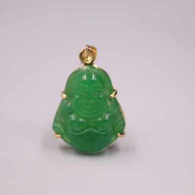 Gold-plated Simulated Green Heating Jade Bless Buddha Jadeite Pendant 1inchH