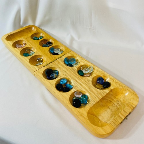 Solid Wood Mancala Board and Glass Gem Set - Picture 2 of 4
