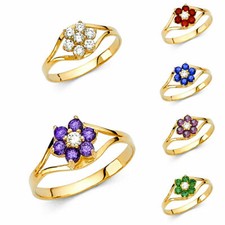 14K Yellow Gold 12 months Birth Stone Cubic Zirconia Babies Ring for baby