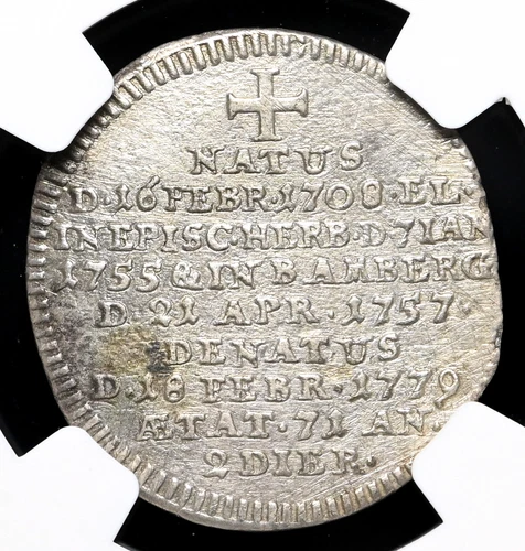 GERMANY, Bamberg. Silver 3 Kreuzer, 1779, Death of John Philip Anthony, NGC AU