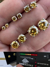 Real Canary Yellow Moissanite Screwback Stud Earrings 925 Silver 3-8mm Pass Test
