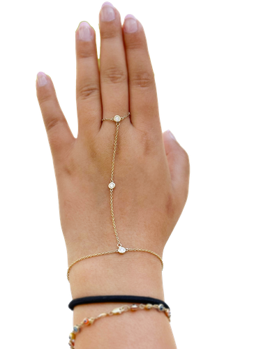 Finger Bracelet Lab Diamond Ring Bracelet Chain Bracelet 14K Yellow Gold 0.30ctw - Picture 2 of 12