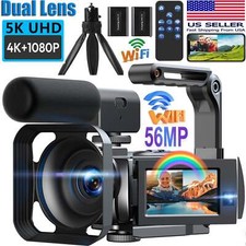 5K UHD 56MP Camcorder/Dual Lens 4K 1080P Video Camera for YouTube WiFi MIC 64GB