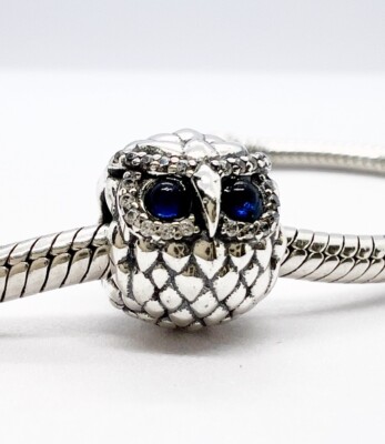 Eule Charm Bead blaue Wirbelsäulenaugen Vogel Tier echt 925 Sterling Silber  
