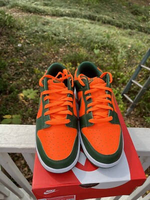 Nike Dunk Low Retro Miami Hurricanes DS Size 9.5 Green Orange