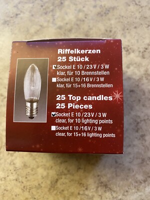 25 St. Hellum Riffelkerzen Sockel E10 23V 3W für 10 Brennstellen Artnr. 918113