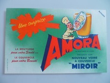 BUVARD PUBLICITAIRE ANCIEN / MOUTARDE AMORA MOUTARDE DE DIJON COUVERCLE MIROIR