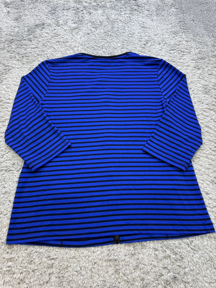 Quacker Factory Sweater Womens Large Royal Blue Striped Full Zip Chore Cardigan - Image 2 of 4