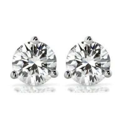  14k White Gold 5MM  Round Cut Moissanite Stud  Solitaire Earrings