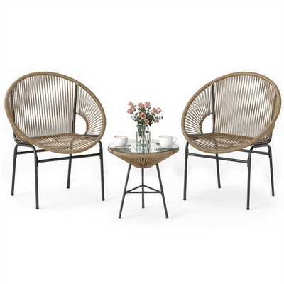 2 Acapulco Chairs Tempered Glass Table PE Rope Powder-Coated Steel Frame 