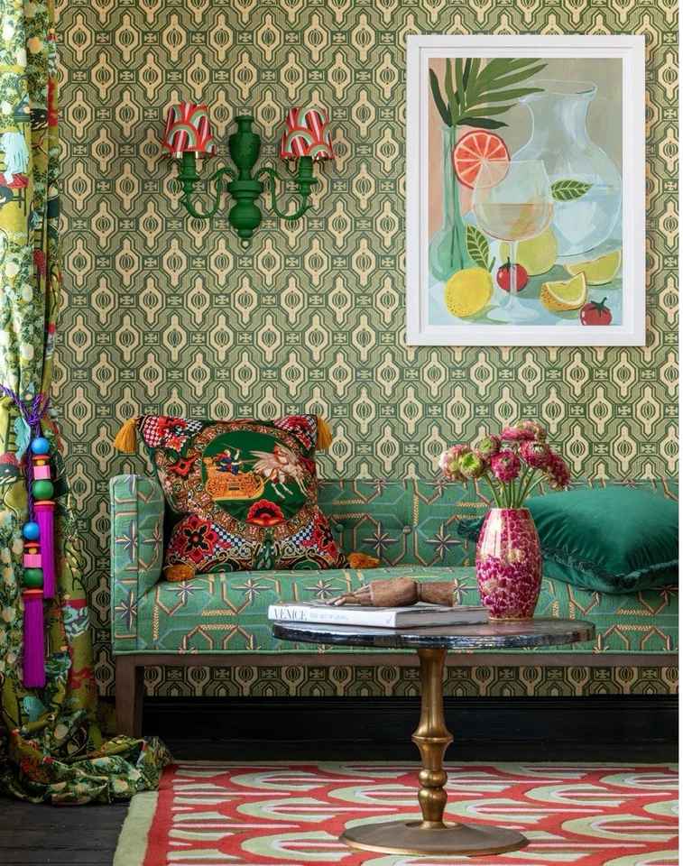 Anthropologie Mind The Gap Palloncini Verde Wallpaper New Green Beige Geometric - Image 3 of 4