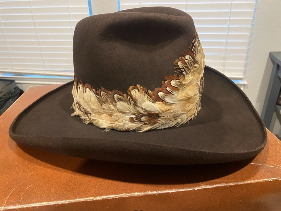 Sombrero Resistol 1979 diligencia marrón chocolate con plumas Foto 3 de 4
