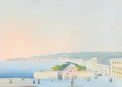 Villa Reale Golf Von Neapel Italien Vedute Gouache Zeichnung ca. 1850