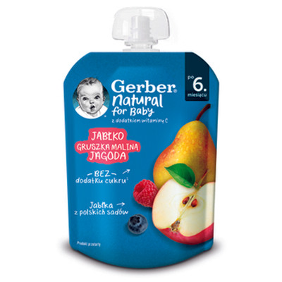 8445290164179 Gerber Deserek w tubce jabłko gruszka malina jagoda po 6 miesiącu 