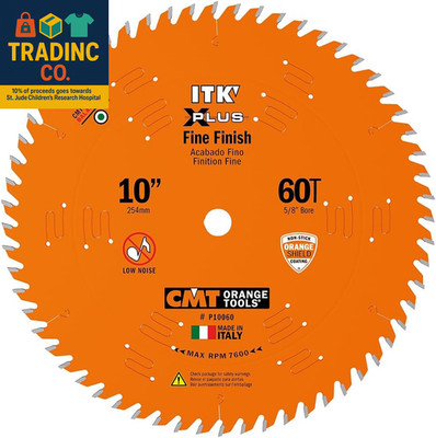 CMT P10060 ITK plus Finish Saw Blade, 10 X 60 Teeth, 10° Atb+Shear with 5/8-Inch