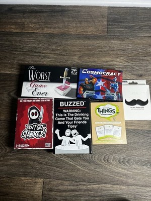 Miscellaneous Lot Of 6 Party Games - Buzzed, Cosmocracy, Don t Get Stabbed Etc