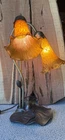 Vintage Tiffany Style Lily Pad Table Lamp 2 Arm Glass Tulip Shades