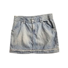 Old Navy Vintage Y2K Denim Mini Skirt Light Wash Raw Hem Cargo Pockets 8