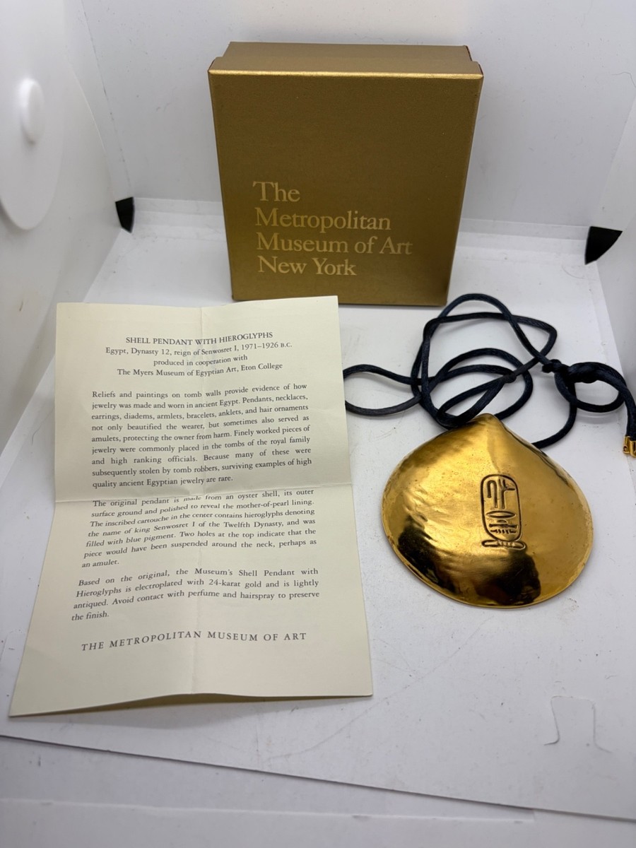 British Museum Replica Egyptian Oyster Shell Amulet Pendant, Hieroglyphs