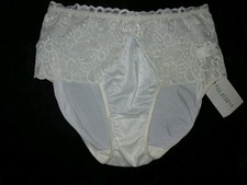Vintage Bali White Satin Hi-Cut Floral Lace Second Skin Glossy Panties NWT 7 M