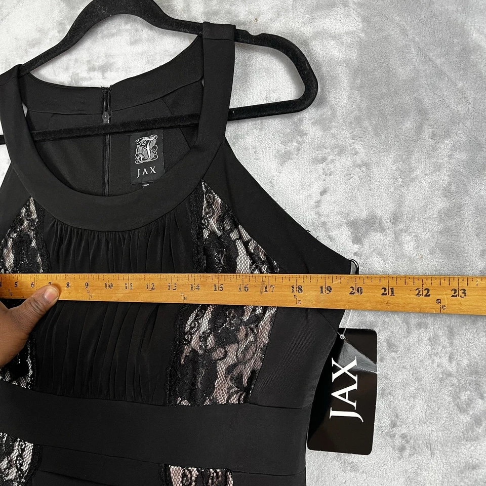 Vestido Jax Negro Encaje Panel Corte Escote Elástico Manga Gorra Funda Talla 14 Foto 4 de 4