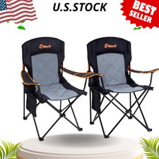 NEW 2 Pack Oversized Padded Camping Chair Heavy Duty Quad Fold 350LB Cup Holder