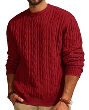 Mens Sweater Crewneck Cable Knit Pullover Sweater Casual Twist Small Red