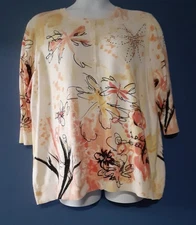 CJ Banks Plus Size 3X Button Front Cardigan Sweater Sparkly Dragonfly WhitePeach