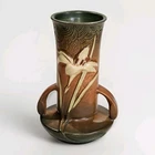 Vintage Roseville Green Terra Cotta Handled Pottery Vase 131-7 Lily 7" Excellent