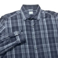 Culturata Roma Button Up Shirt Men XL/17.5 Dark Gray Plaid LS Tailored Fit Italy