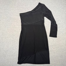 Venus Black One Shoulder Mesh Panel Bodycon Dress Long Sleeve Medium Made in USA