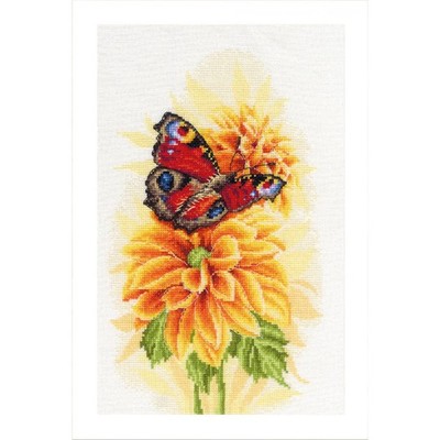 Lanarte counted cross stitch kit ''Fluttering peachcock butterfly Aida'', 22x33cm,