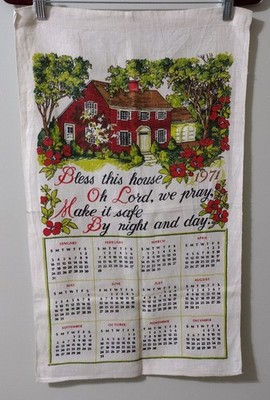 Vtg Linen Tea Towel Wall Hanging 1971  Bless This House Oh Lord We Pray Make It 