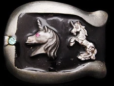 IK25119 VERY COOL VINTAGE 1970s **MYTHICAL UNICORNS** WESTERN FLAIR BELT BUCKLE