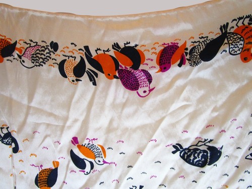 VTG Echo Colorful Birds Peach Orange Purple Navy Square Scarf 26" X 26" - Picture 5 of 16