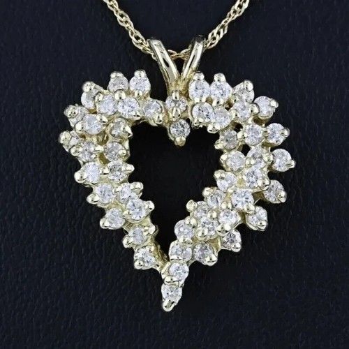 2Ct Round Cut Lab Created Diamond Heart Pendant 14k Yellow Gold Plated Silver