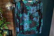 Loft Ann Taylor Women's Top Floral Roll Tab Sleeve Size S Pullover Blouse