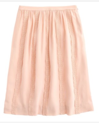 Collection Lace Stripe Silk Skirt Peach Nude Below Knee Midi