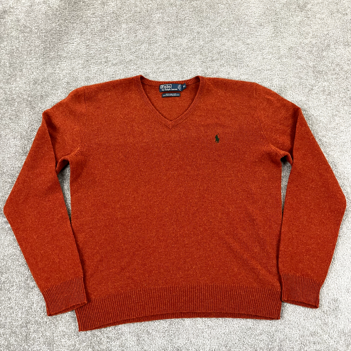 POLO RALPH LAUREN Sweater Men Extra Large Lambswool Burnt Orange V