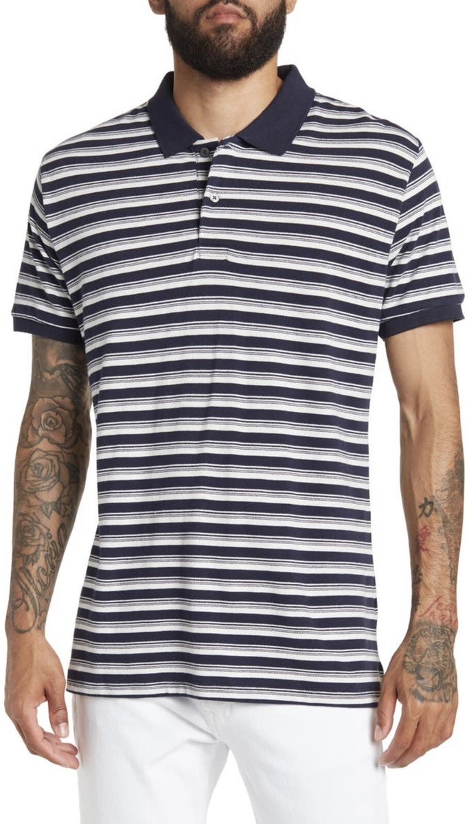 Slate & Stone Mens Stripe Print Polo Size XL Blue Was $149 | eBay