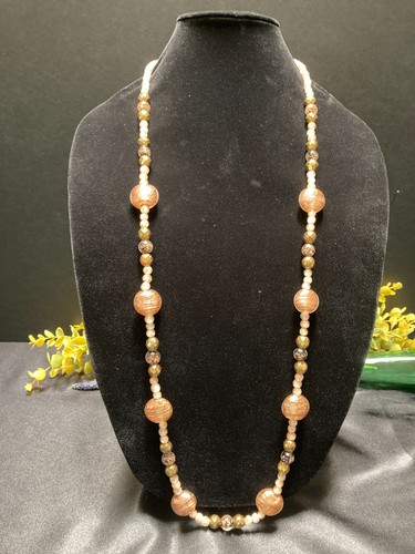 Fabulous Vintage Murano Glass Copper Sparkle Foil Fleck 40" Bead Necklace Italy - Bild 6 von 14