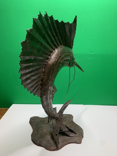 Vintage Handmade Swordfish Sailfish Marlin Fish Trophy Torch Cut Metal Sculpture - Picture 11 of 12