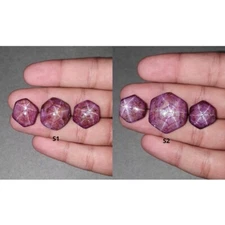 Natural Johnson Red 6Ray Star Ruby Gemstone Cabochon Hexagon Shape 3pcs Sets
